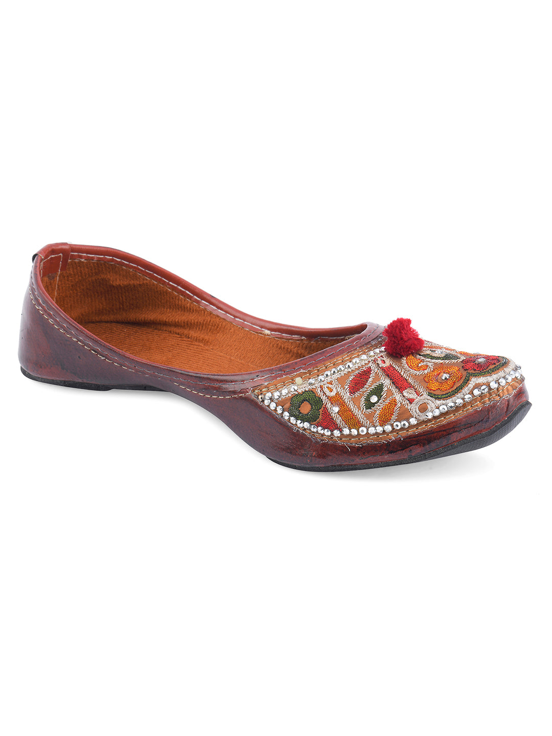 DESI COLOUR Women Blue Embellished Leather Mojaris