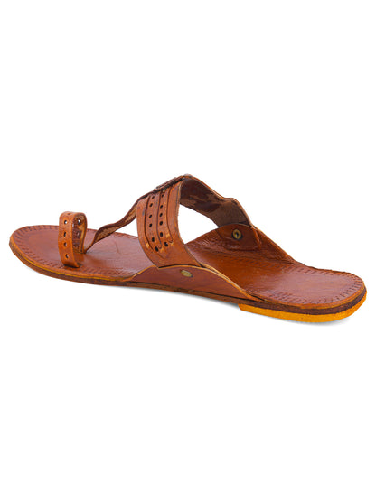 DESI COLOUR Women Yellow Embellished Leather T-Strap Flats