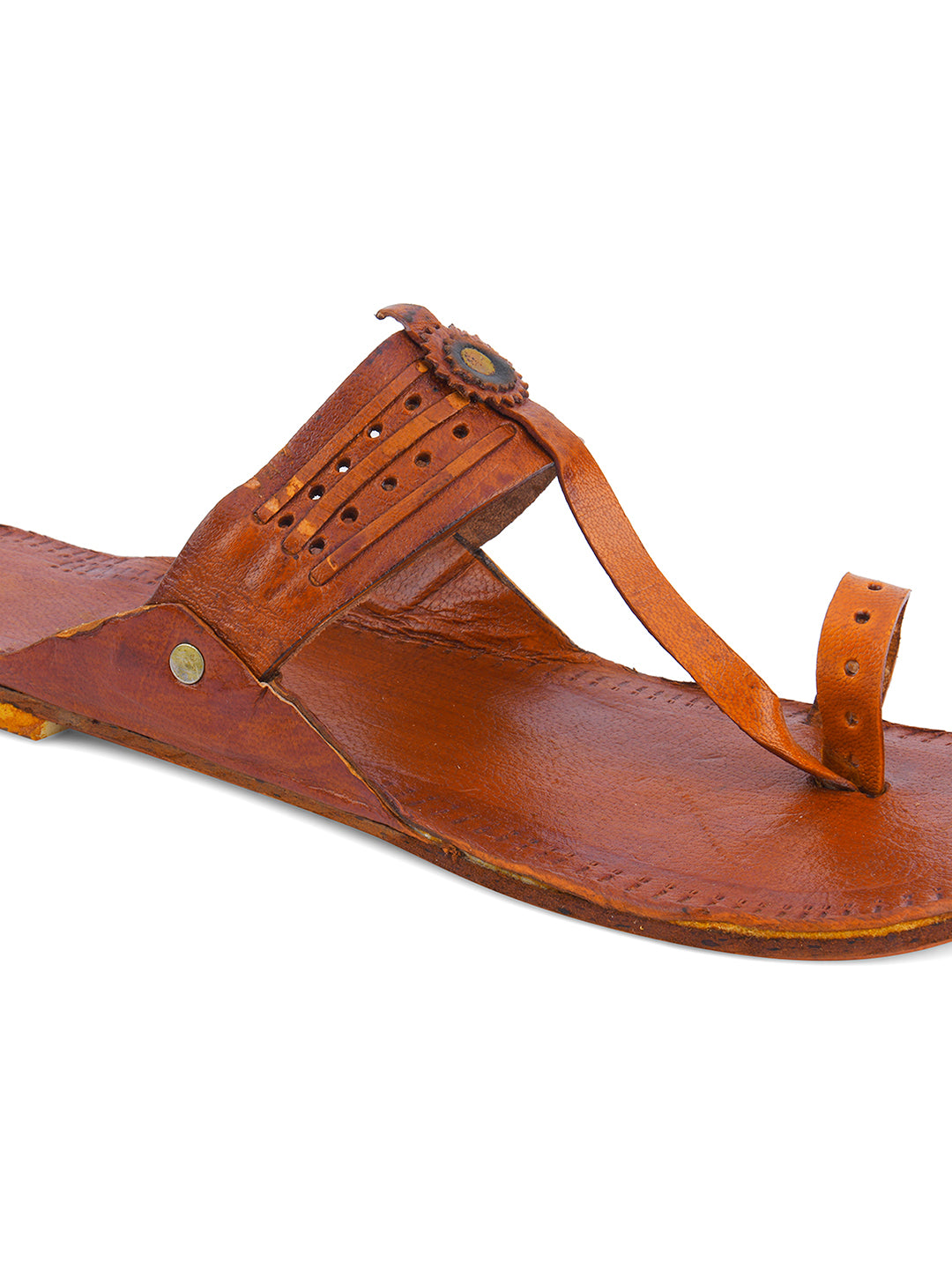 DESI COLOUR Women Yellow Embellished Leather T-Strap Flats