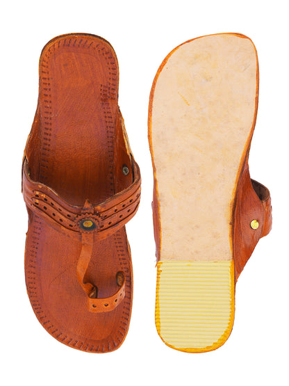 DESI COLOUR Women Yellow Embellished Leather T-Strap Flats