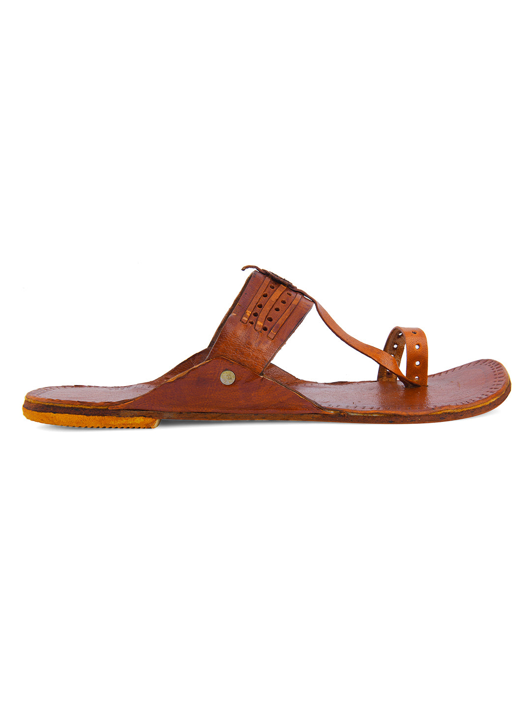 DESI COLOUR Women Yellow Embellished Leather T-Strap Flats
