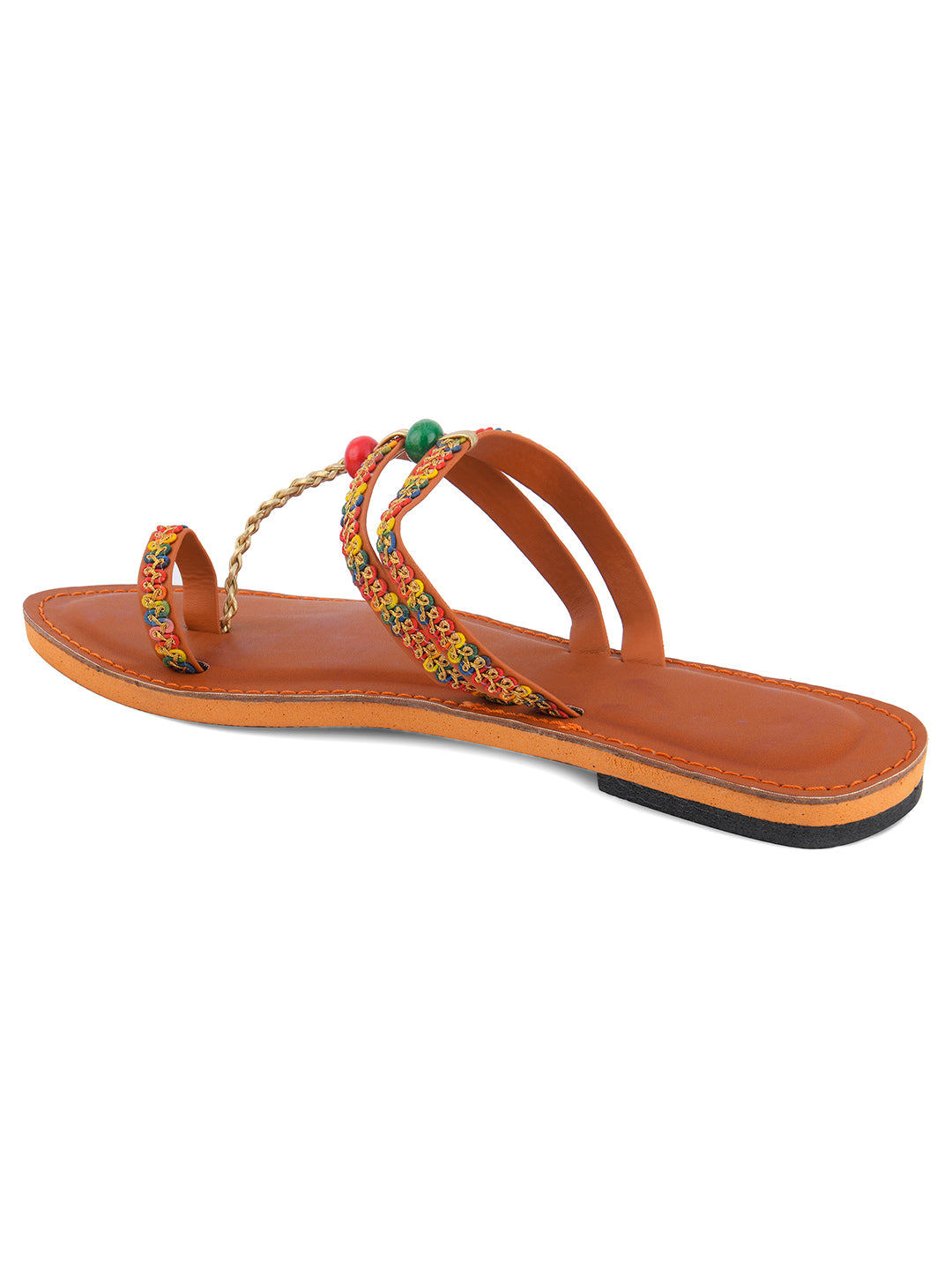 DESI COLOUR Women Tan Solid Leather One Toe Flats