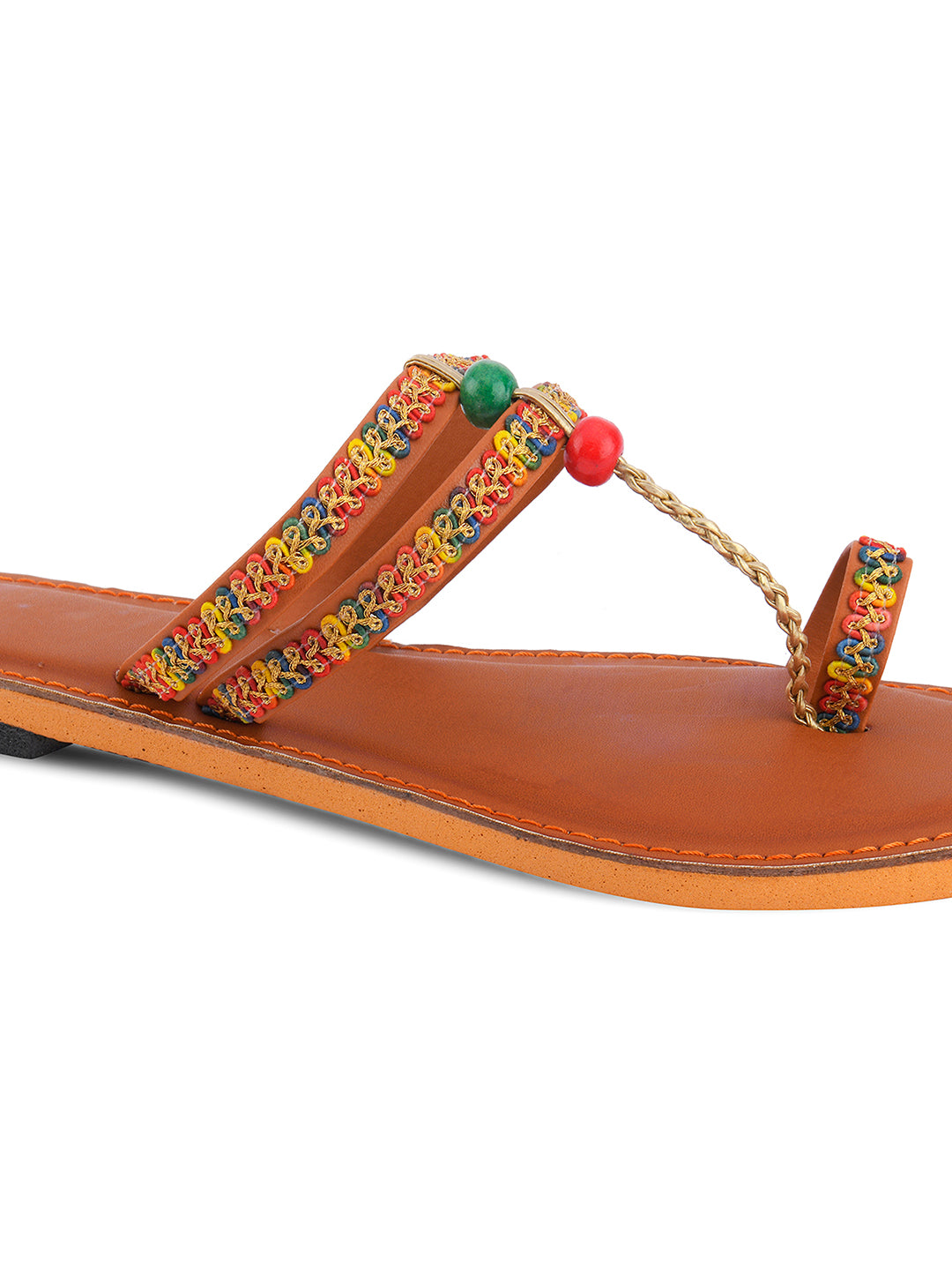 DESI COLOUR Women Tan Solid Leather One Toe Flats