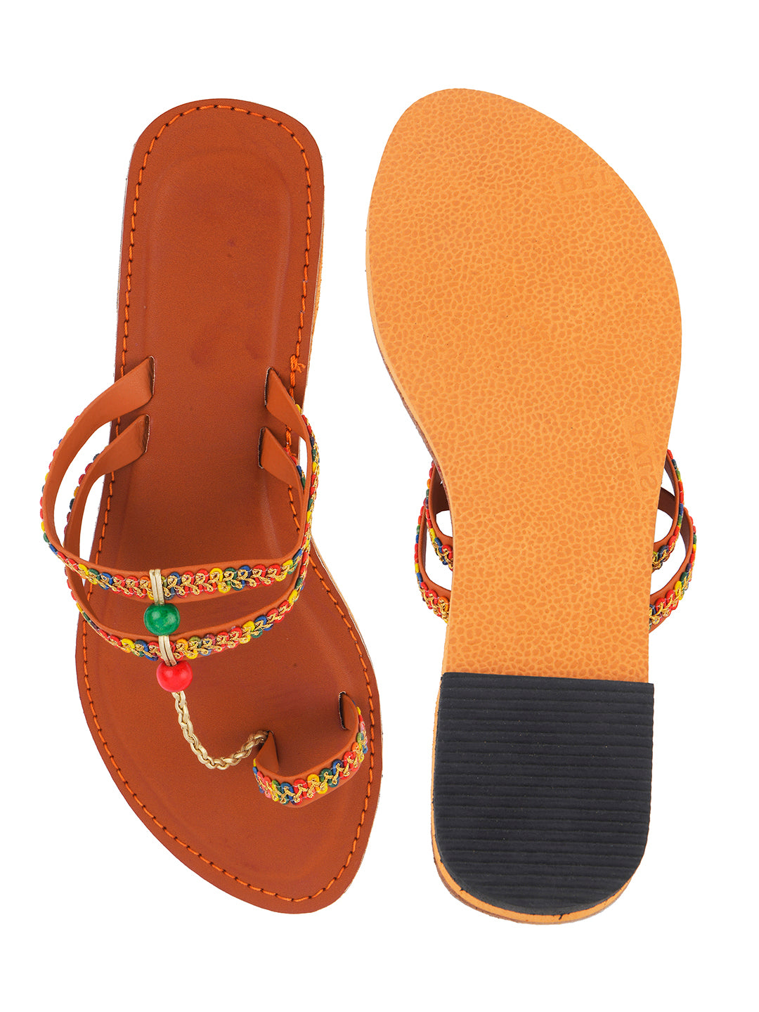 DESI COLOUR Women Tan Solid Leather One Toe Flats