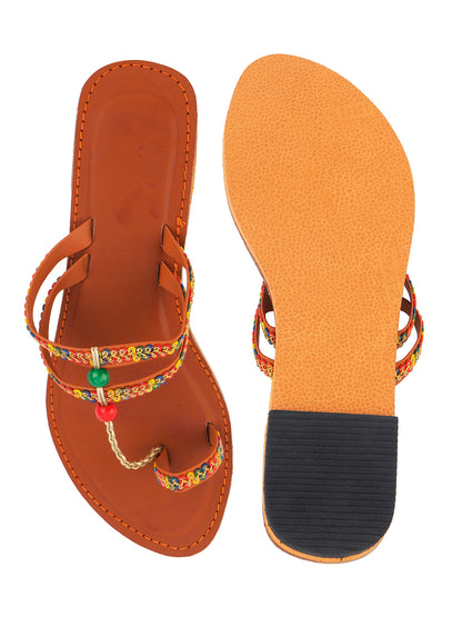 DESI COLOUR Women Tan Solid Leather One Toe Flats