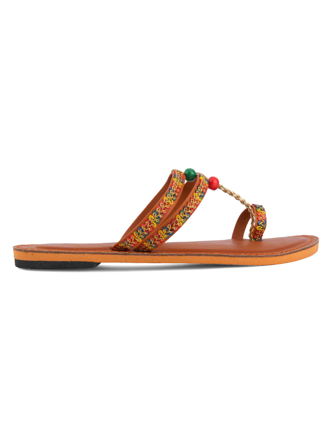 DESI COLOUR Women Tan Solid Leather One Toe Flats