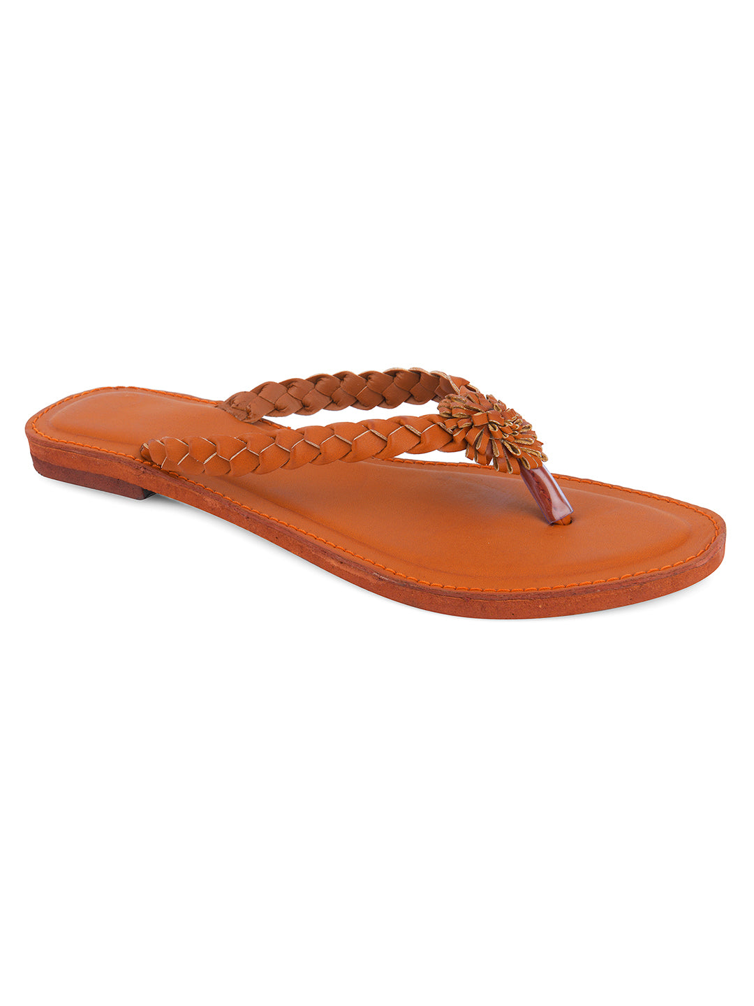 DESI COLOUR Women Tan Solid Leather One Toe Flats