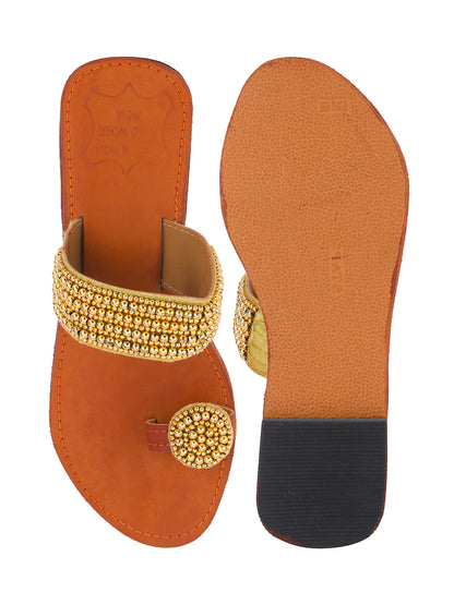 DESI COLOUR Women Multicoloured Embellished Leather Open Toe Flats