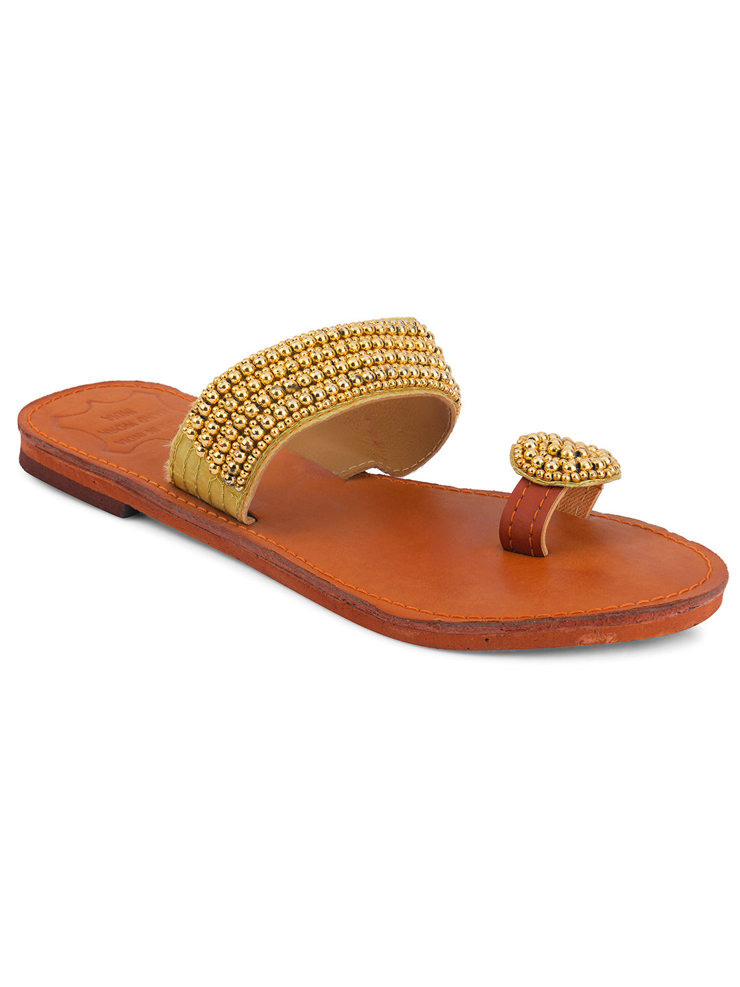 DESI COLOUR Women Maroon Sequinned Leather Mojaris