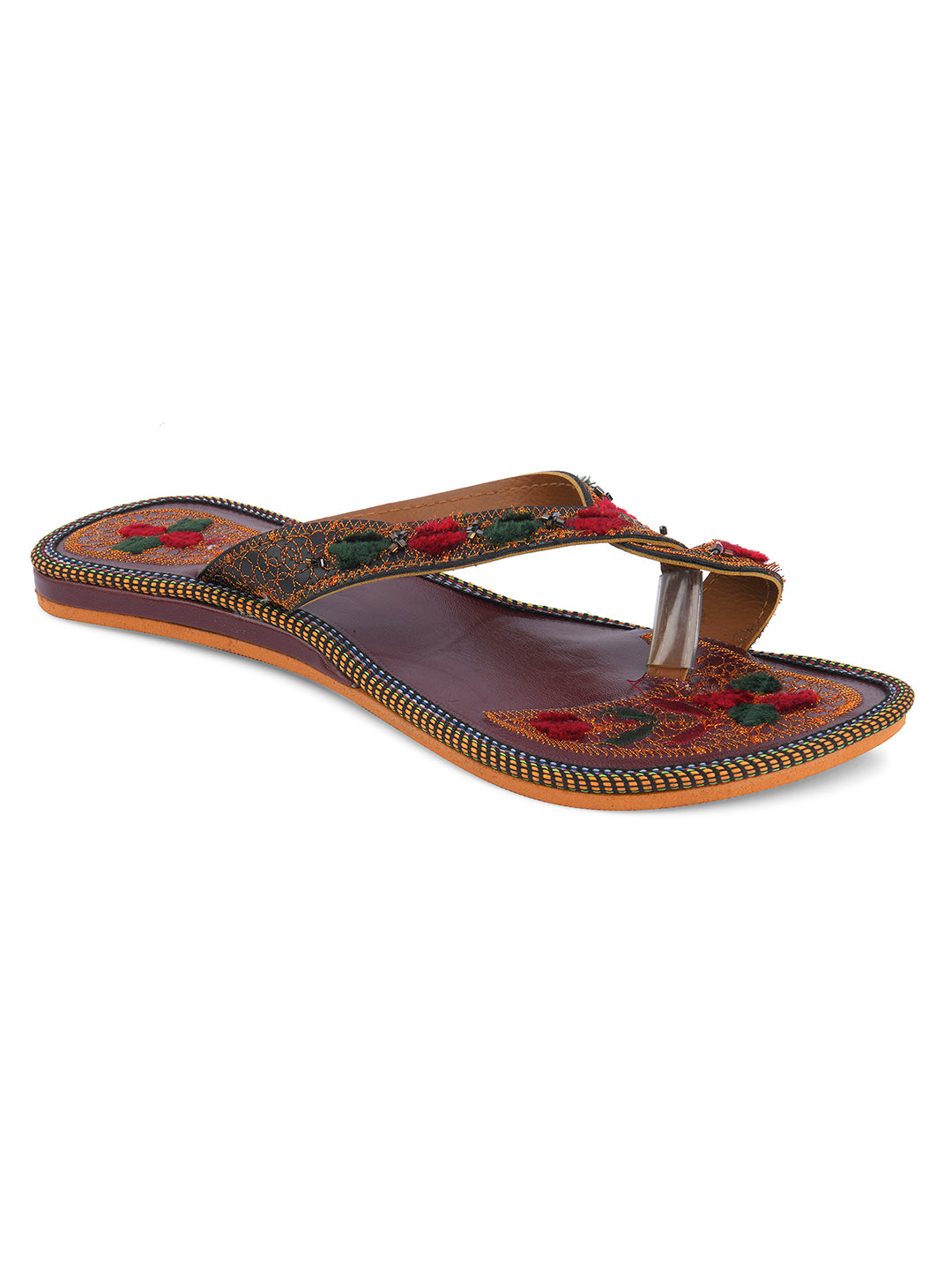 DESI COLOUR Women Multicoloured Embellished Leather Open Toe Flats
