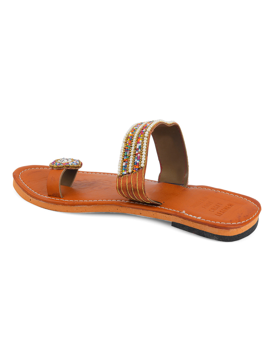 DESI COLOUR Women Gold-Toned Embellished Leather One Toe Flats