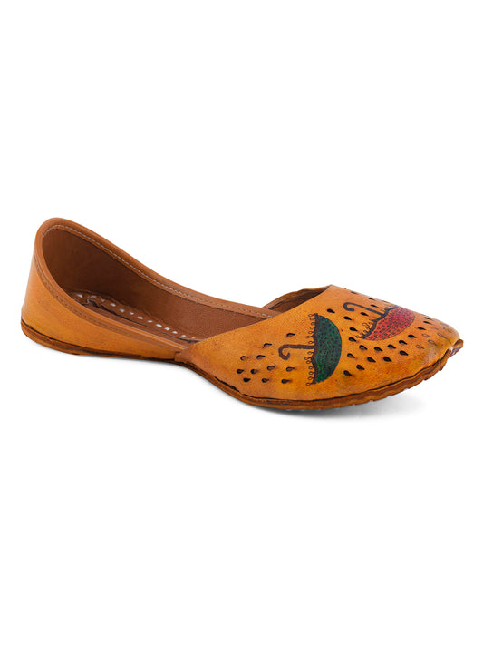 DESI COLOUR Women Tan Brown Solid Leather Mojaris