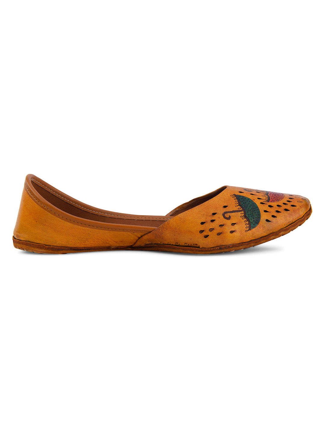 DESI COLOUR Women Tan Brown Solid Leather Mojaris