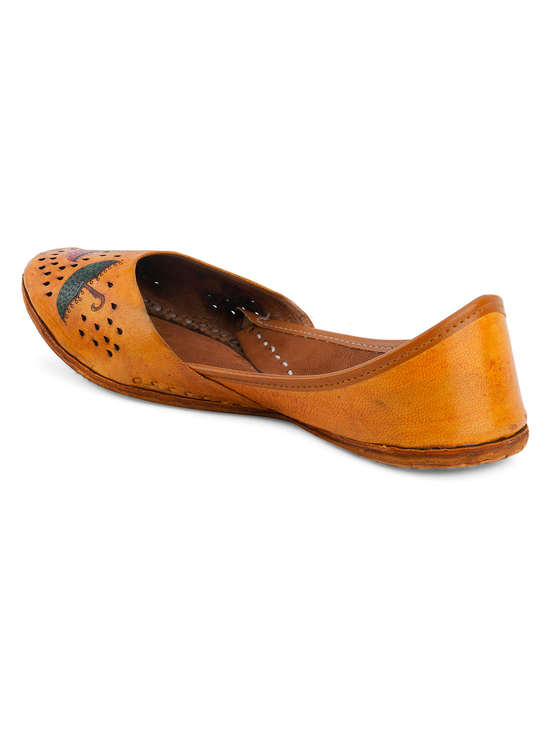 DESI COLOUR Women Tan Brown Solid Leather Mojaris