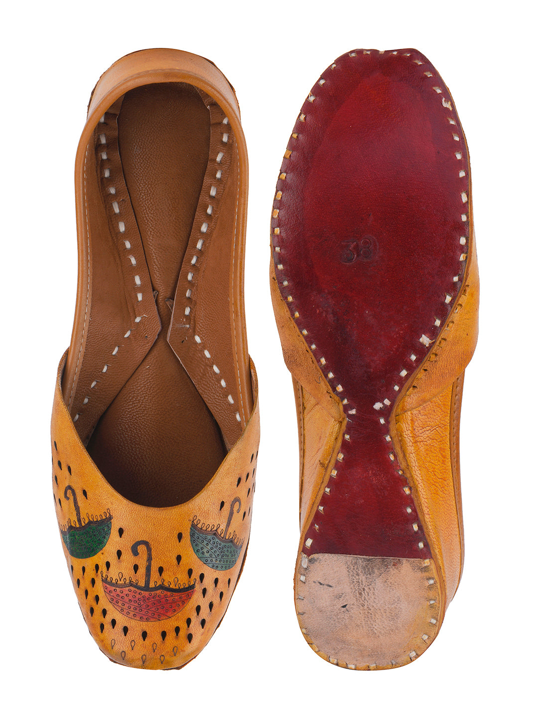 DESI COLOUR Women Tan Brown Solid Leather Mojaris