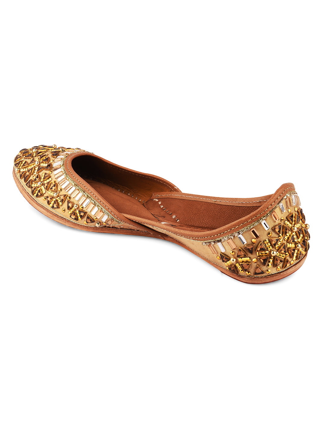 DESI COLOUR Women Off-White Embellished Leather Mojaris