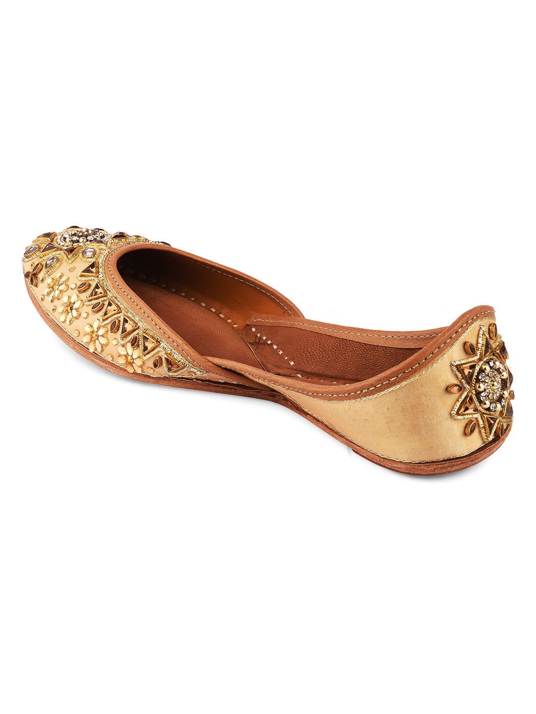 DESI COLOUR Women Tan Brown Printed Leather Mojaris