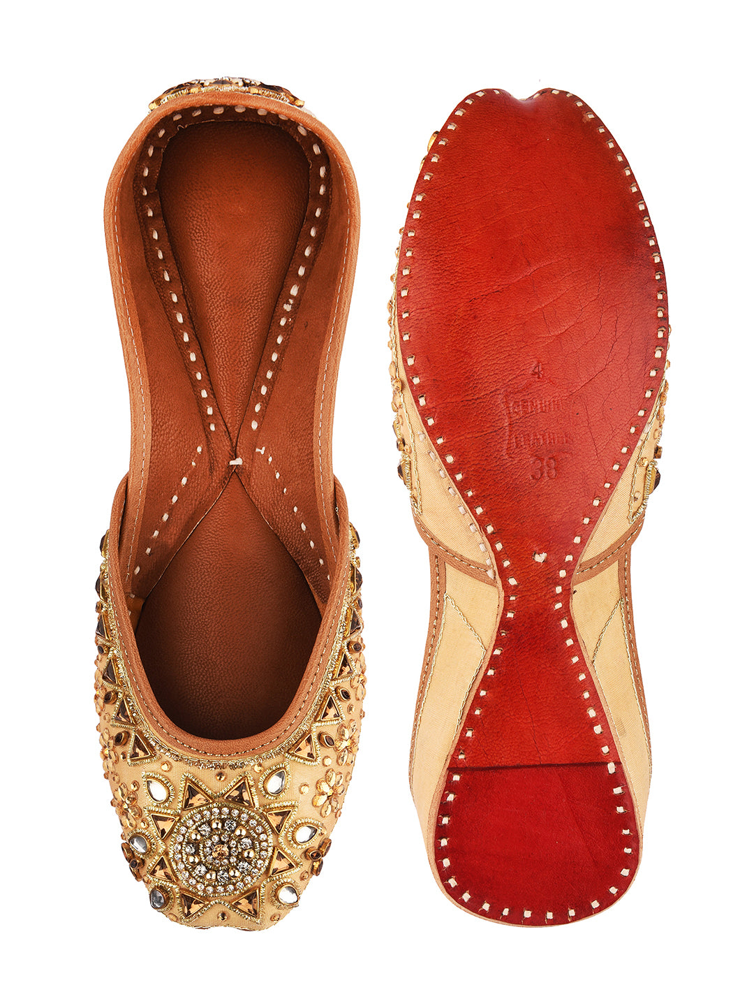 DESI COLOUR Women Tan Brown Printed Leather Mojaris