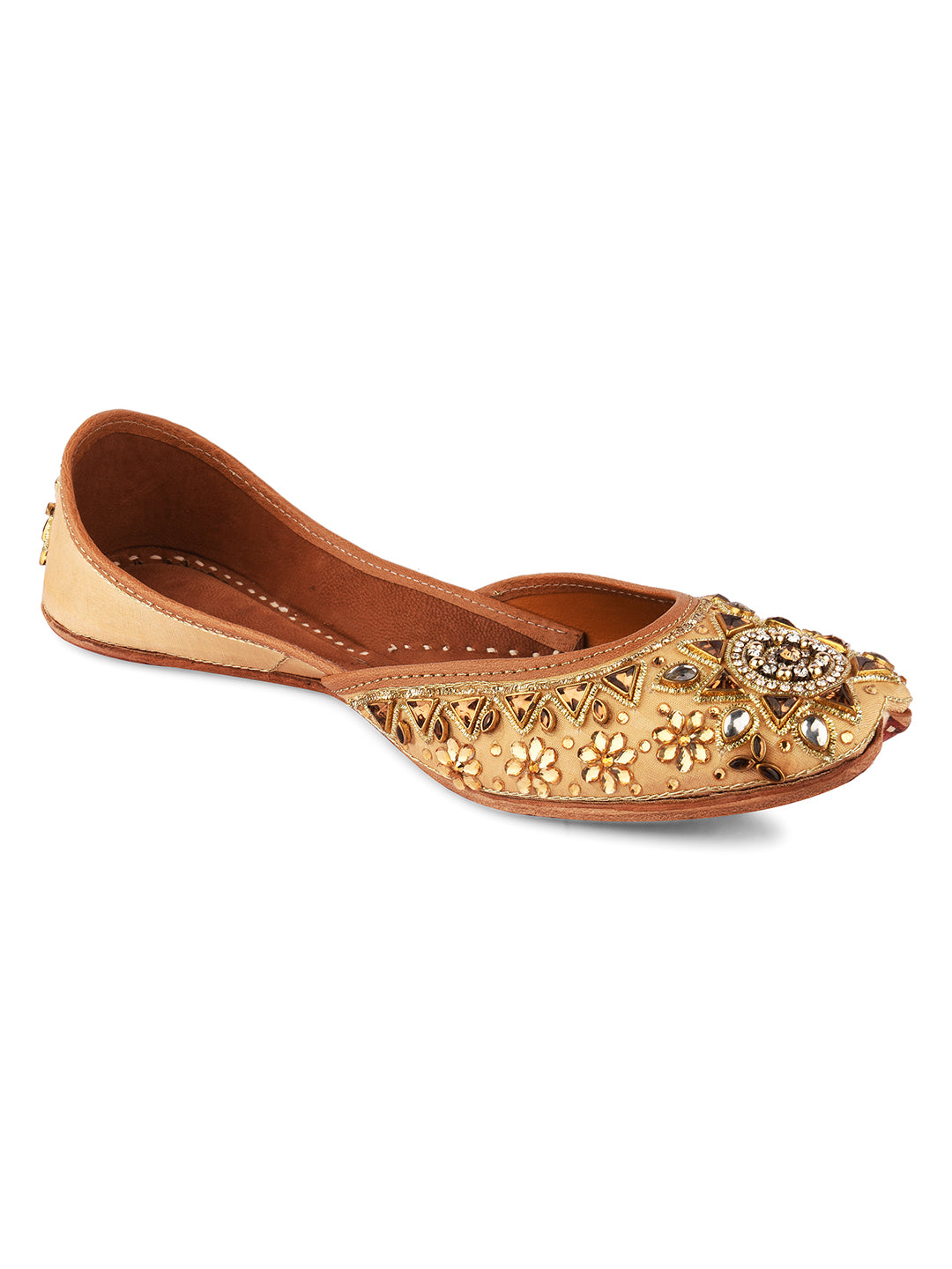 DESI COLOUR Women Tan Brown Printed Leather Mojaris