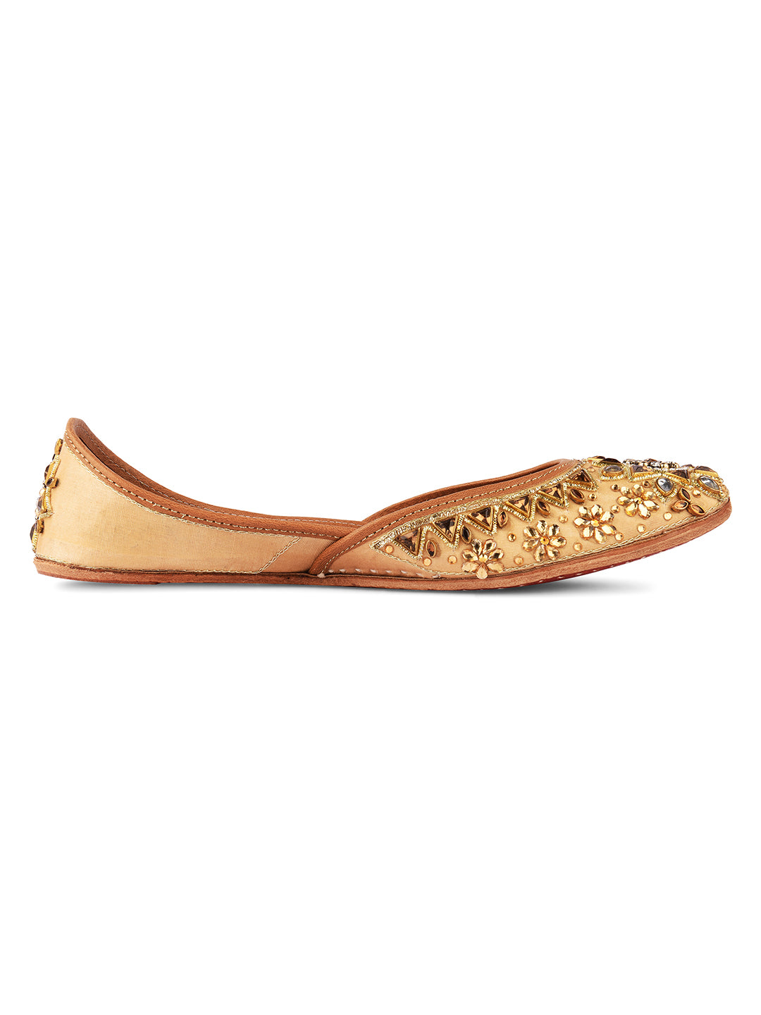 DESI COLOUR Women Tan Brown Printed Leather Mojaris