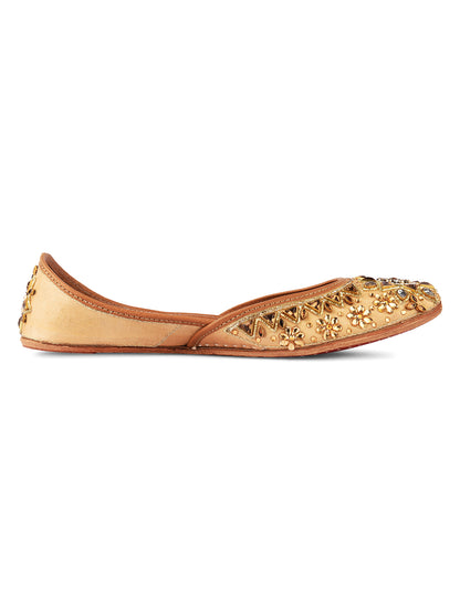 DESI COLOUR Women Tan Brown Printed Leather Mojaris