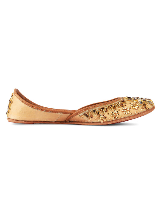 DESI COLOUR Women Tan Brown Printed Leather Mojaris