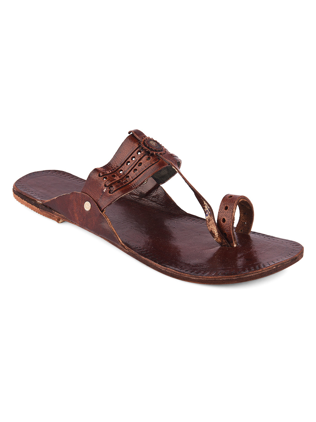 DESI COLOUR Women Tan Brown Printed Leather Mojaris