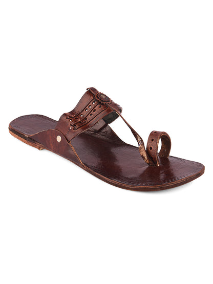 DESI COLOUR Women Tan Brown Printed Leather Mojaris
