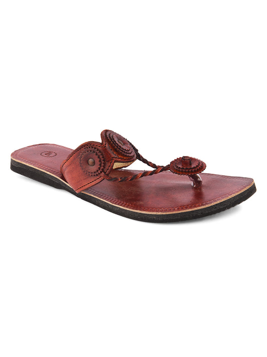 DESI COLOUR Women Brown Solid Leather One Toe Flats