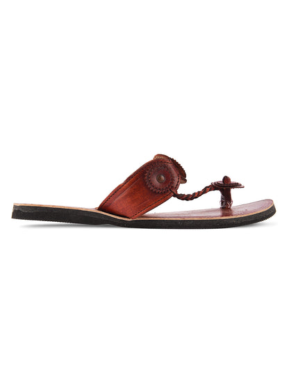 DESI COLOUR Women Brown Embellished Leather One Toe Flats