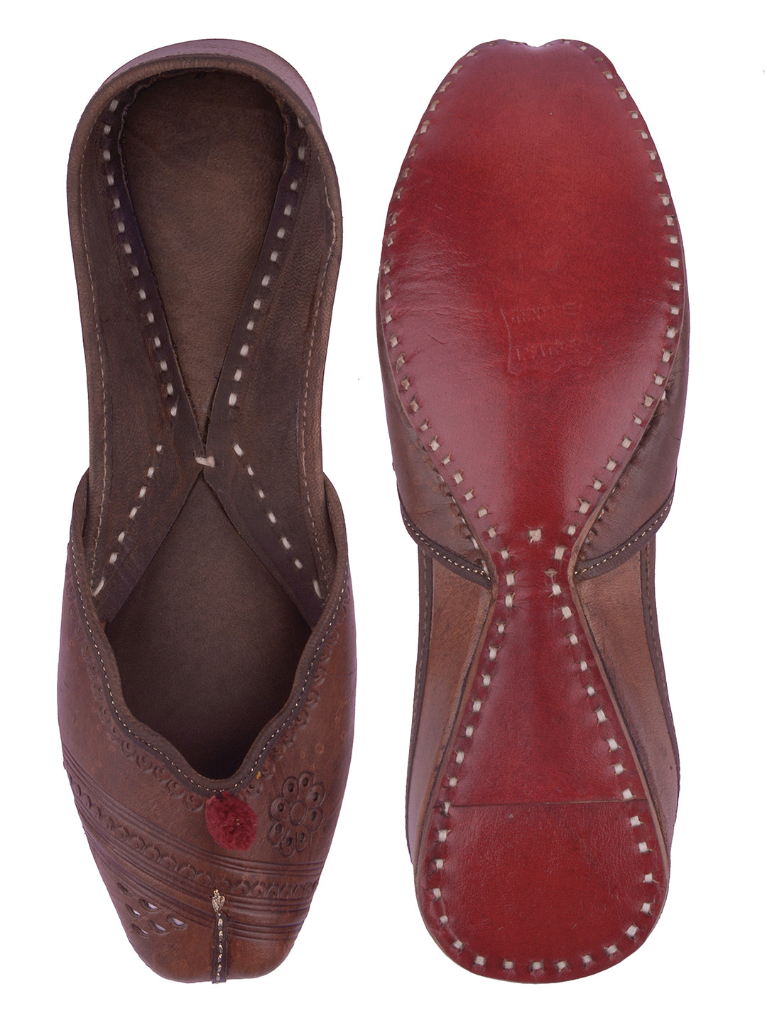 DESI COLOUR Women Brown Textured Leather Mojaris
