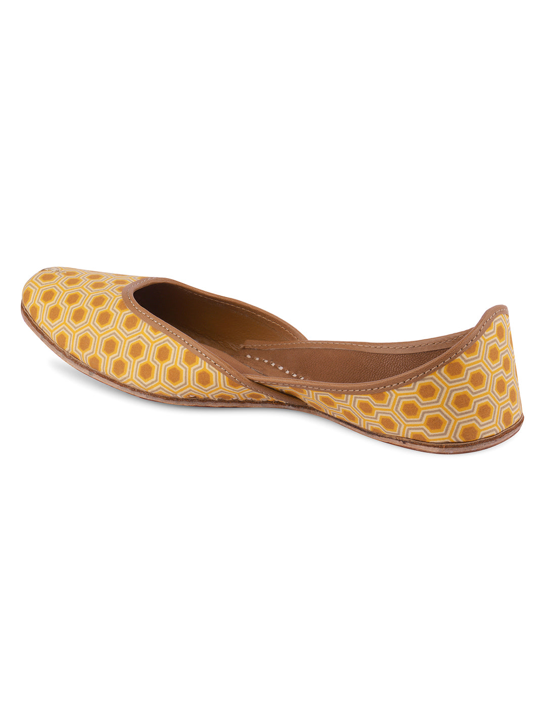 DESI COLOUR Women Yellow Printed Leather Mojaris