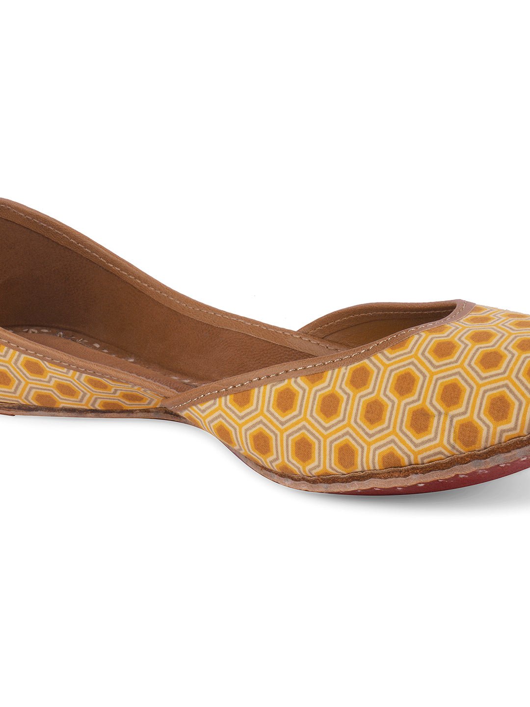 DESI COLOUR Women Yellow Printed Leather Mojaris