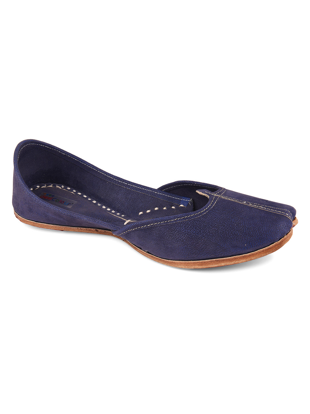DESI COLOUR Women Navy Blue Solid Fabric Mojaris