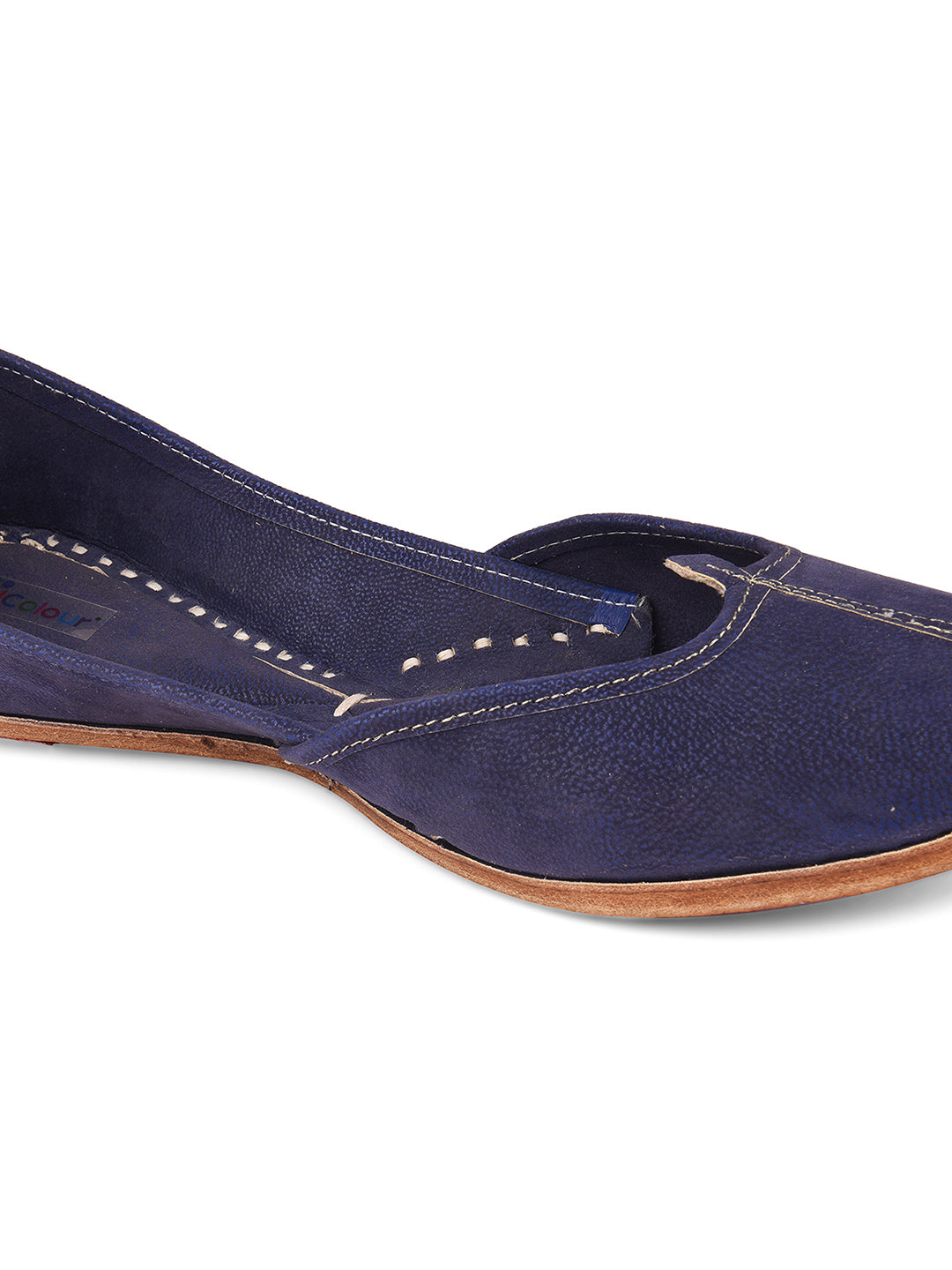 DESI COLOUR Women Navy Blue Solid Fabric Mojaris