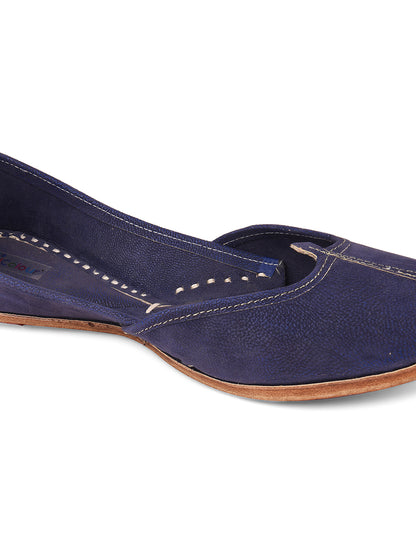 DESI COLOUR Women Navy Blue Solid Fabric Mojaris