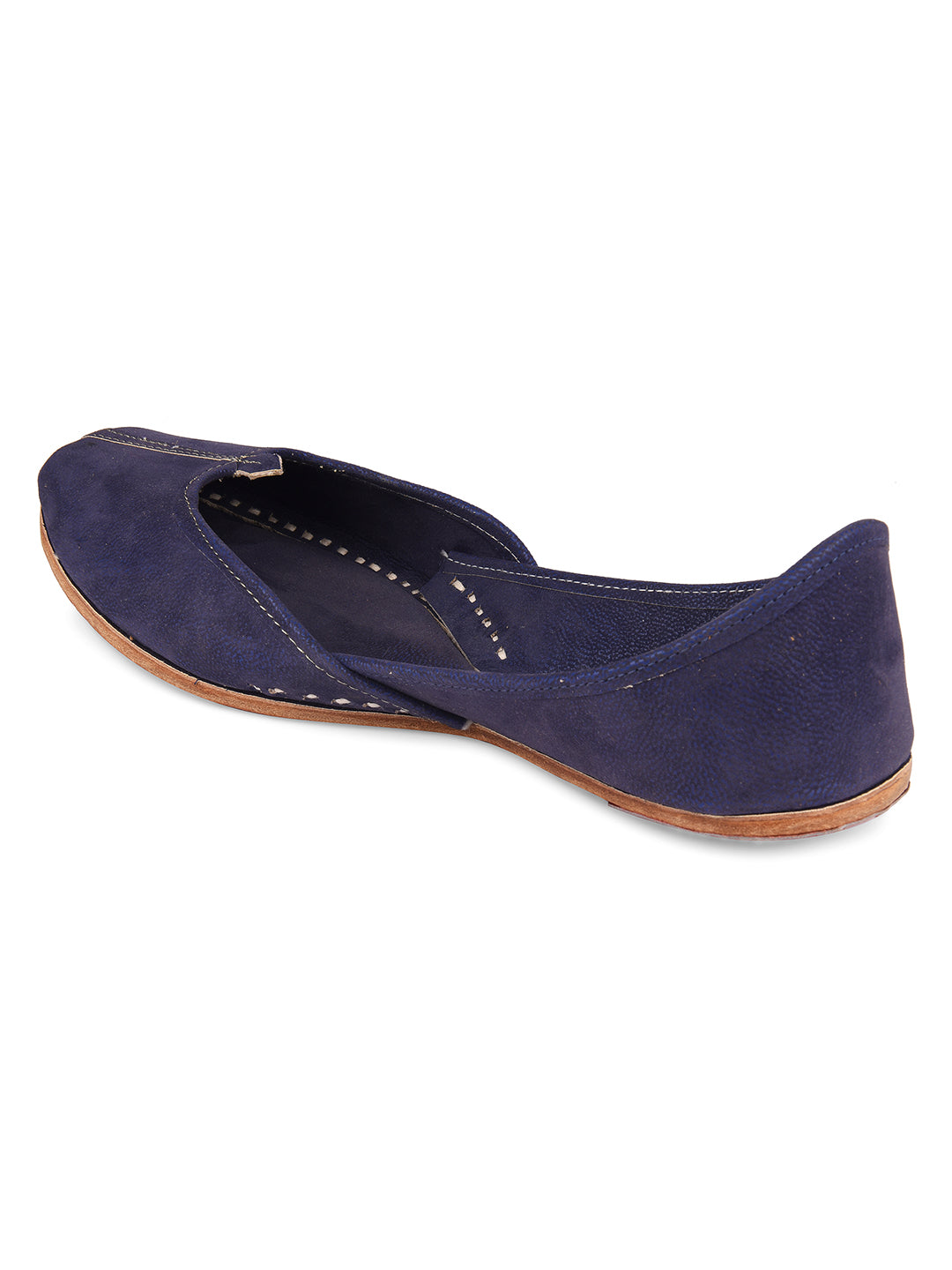 DESI COLOUR Women Navy Blue Solid Fabric Mojaris