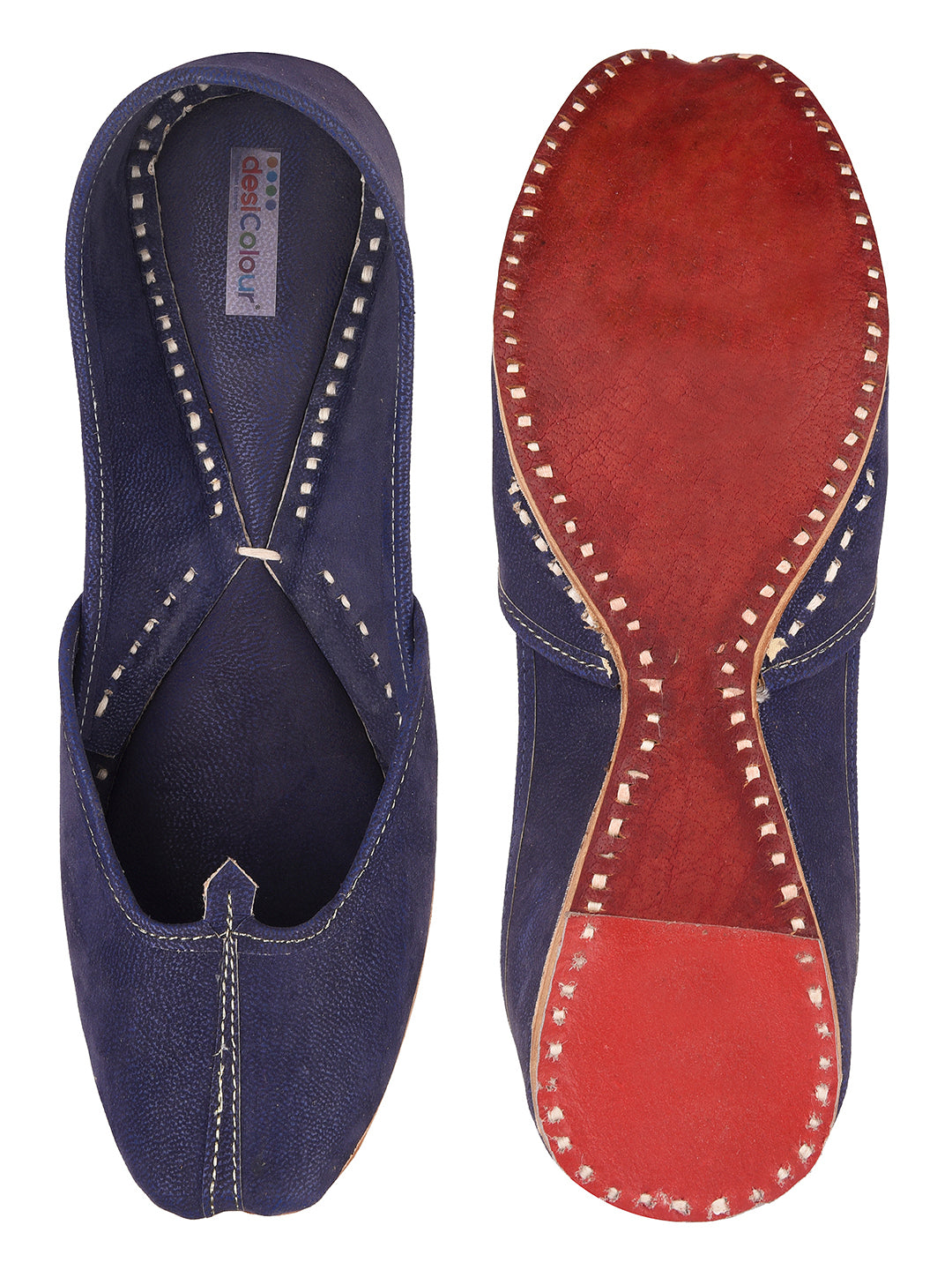 DESI COLOUR Women Navy Blue Solid Fabric Mojaris