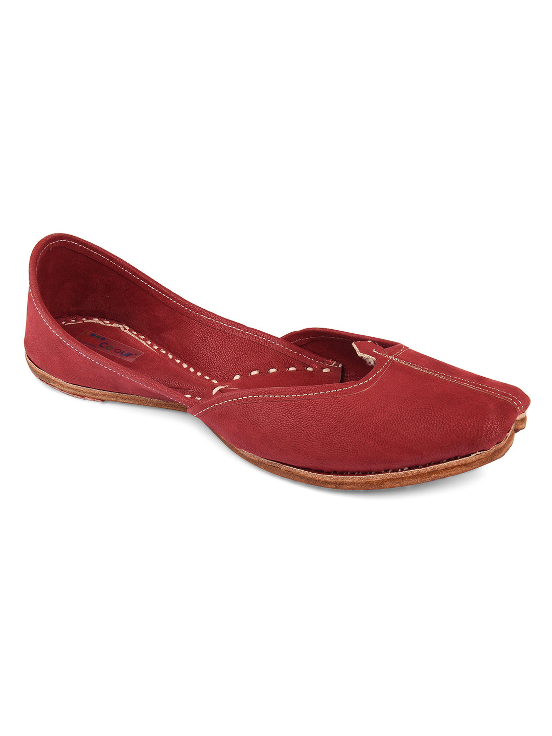 DESI COLOUR Women Red Solid Fabric Mojaris