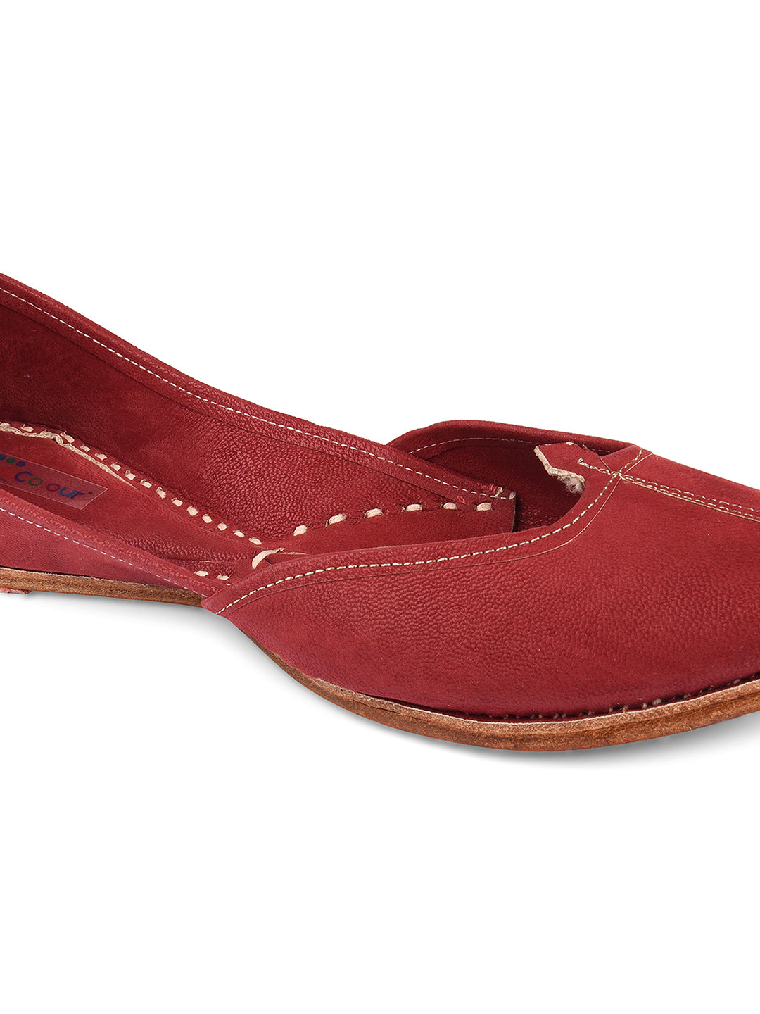 DESI COLOUR Women Red Solid Fabric Mojaris