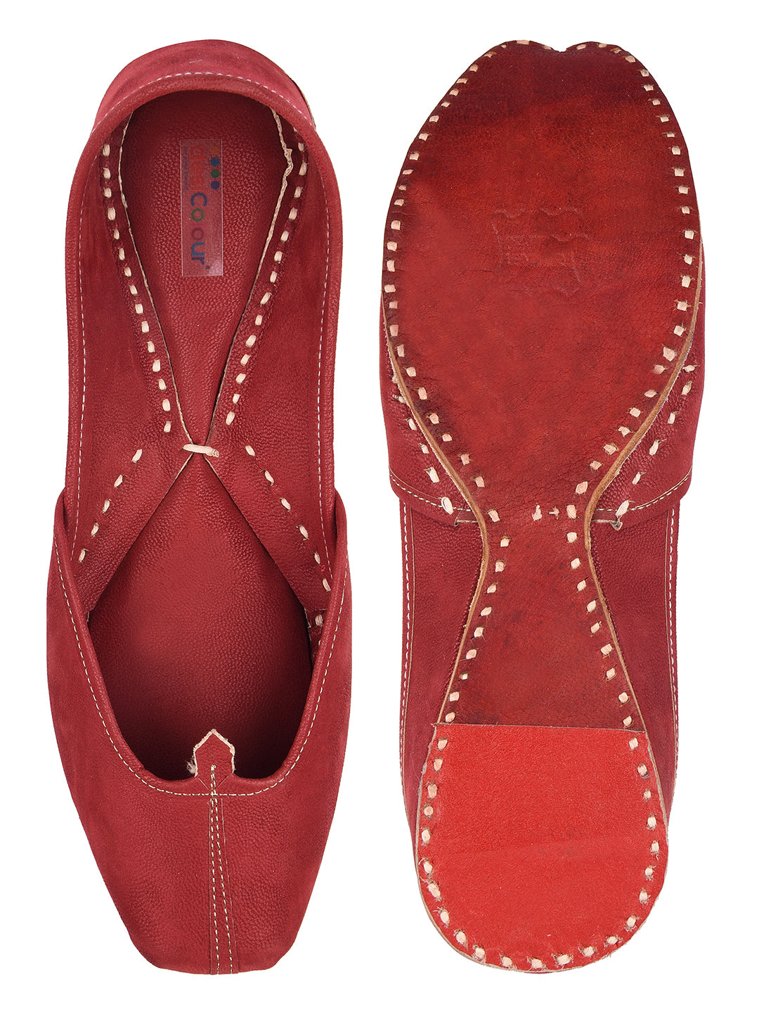 DESI COLOUR Women Red Solid Fabric Mojaris