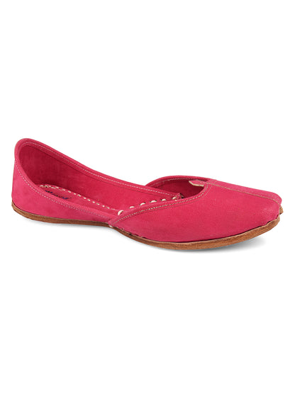 DESI COLOUR Women Pink Solid Fabric Mojaris