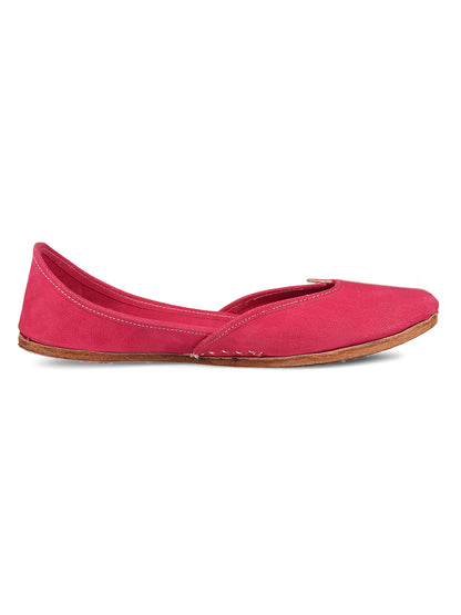 DESI COLOUR Women Pink Solid Fabric Mojaris