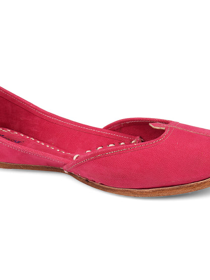DESI COLOUR Women Pink Solid Fabric Mojaris