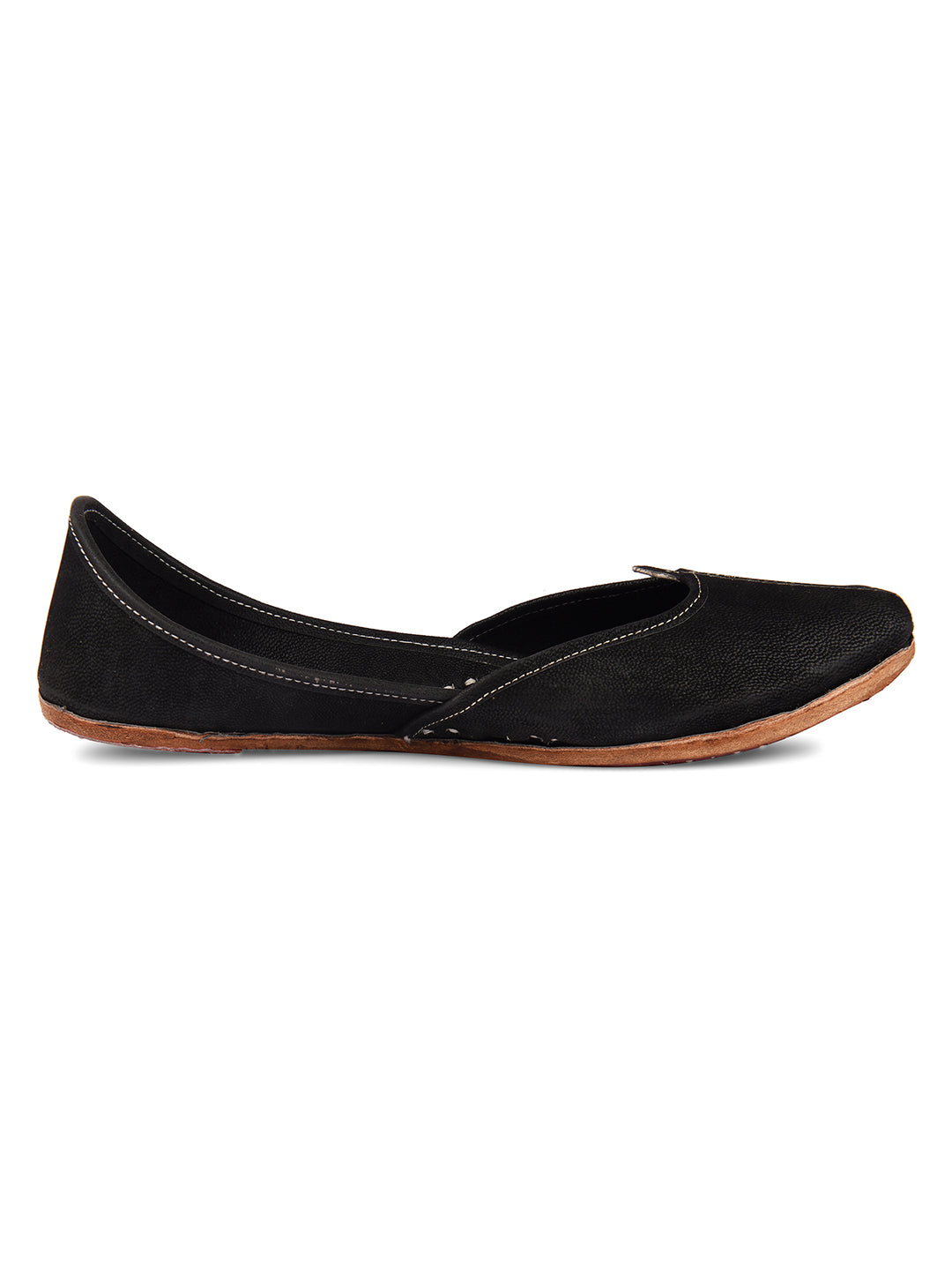 DESI COLOUR Women Black Embellished Leather Mojaris