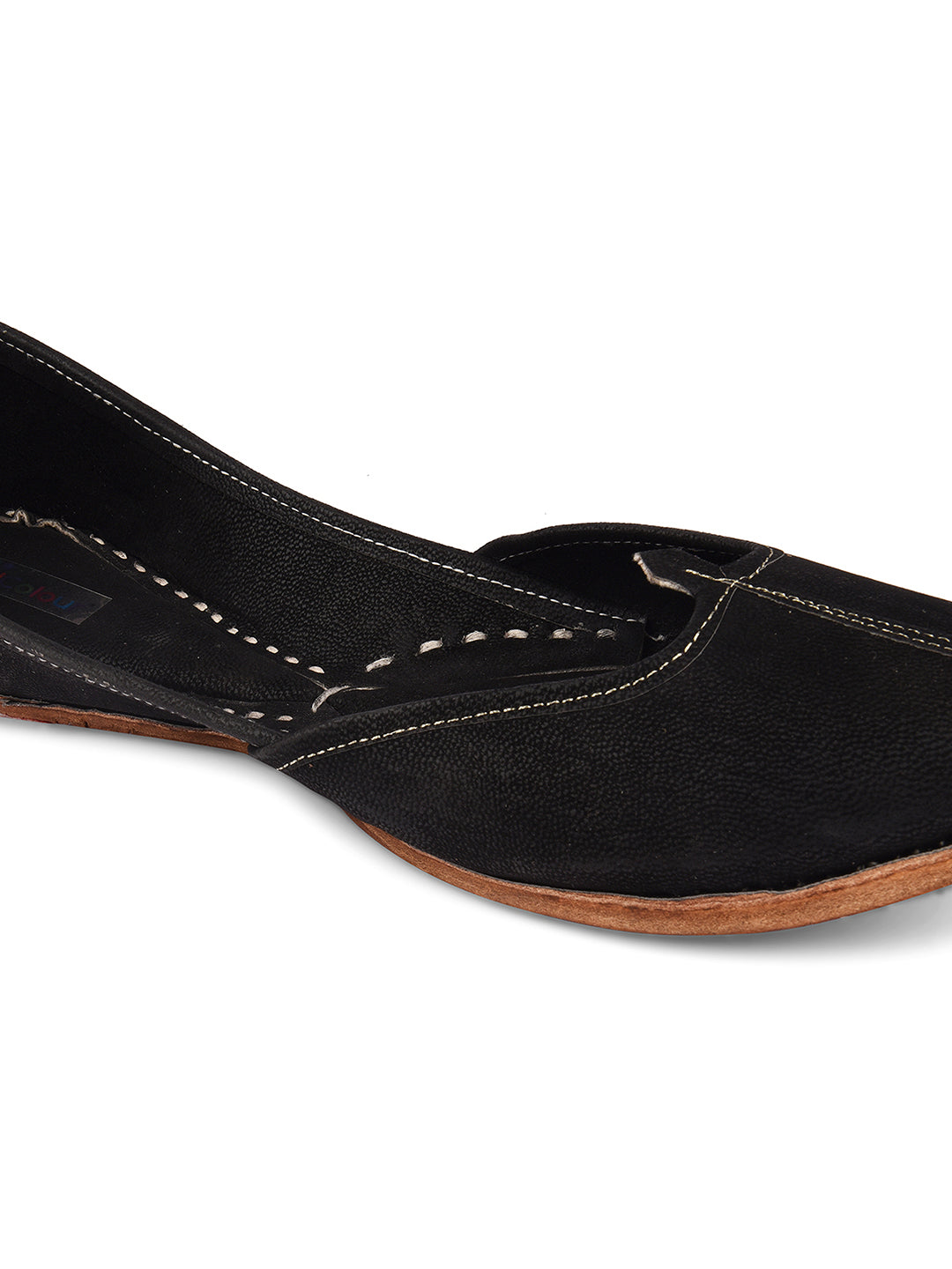 DESI COLOUR Women Black Embellished Leather Mojaris