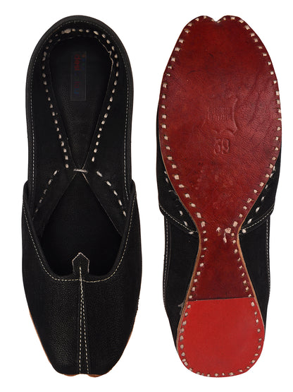 DESI COLOUR Women Black Embellished Leather Mojaris