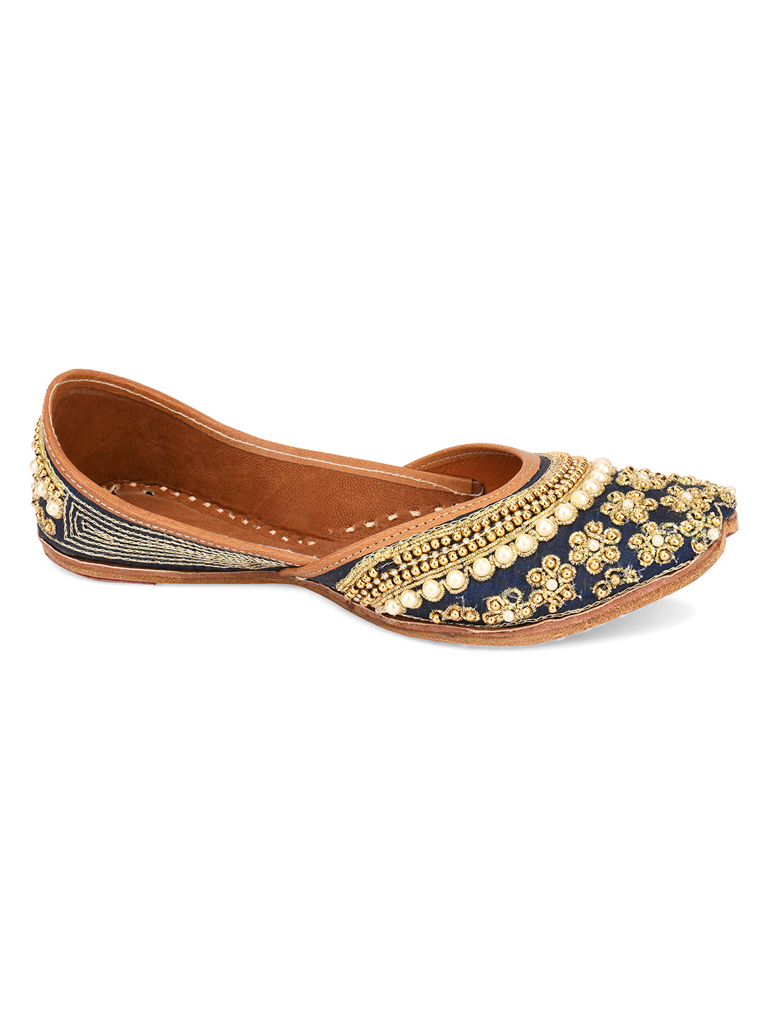 DESI COLOUR Women Brown Textured Leather Mojaris