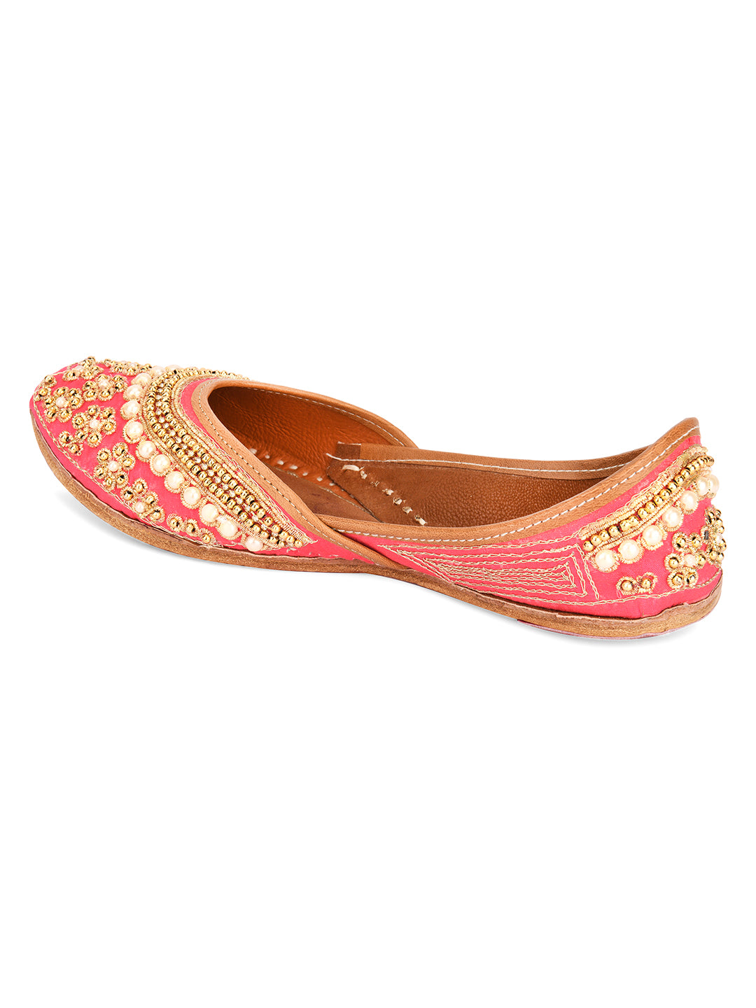 DESI COLOUR Women Brown Textured Leather Mojaris