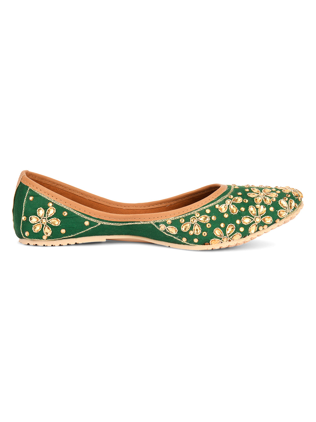 DESI COLOUR Women Green Embellished Mojaris